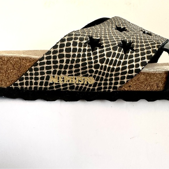 MEPHISTO NANOU STAR CROSSED STRAPS METALLIC/BLACK PATENT LEATHER SANDALS Sz9/39 - Picture 6 of 11